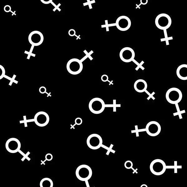 흰색 여성 상징으로 완벽 한 패턴입니다. 여성 작은 다양 한 크기에 서명합니다. 검은색에 패턴입니다. 벡터 일러스트 레이 션 — 스톡 벡터