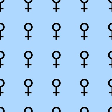 Siyah kadın sembolleri ile Seamless modeli. Erkek aynı boyutlarda imzalar. Mavi arka plan desen. Vektör çizim