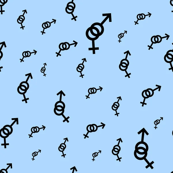 Kadın ve erkek romantik koleksiyonunun seamless modeli. Kadın ve erkek siyah küçük farklı boyutlarda imzalar. Mavi arka plan desen. Vektör çizim