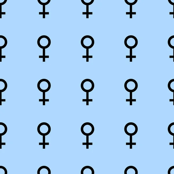 Бесшовный рисунок с черными женскими символами. Женские знаки одинакового размера. Пластырь на синем фоне. Векторная иллюстрация — стоковый вектор