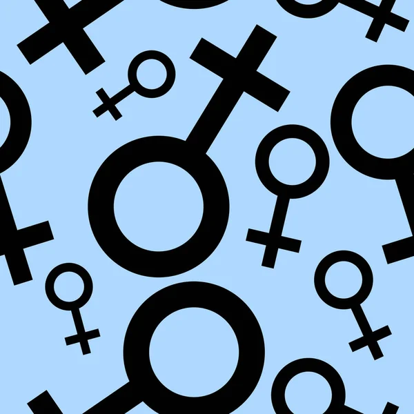 Бесшовный рисунок с черными женскими символами. Женские знаки разных размеров. Пластырь на синем фоне. Векторная иллюстрация — стоковый вектор