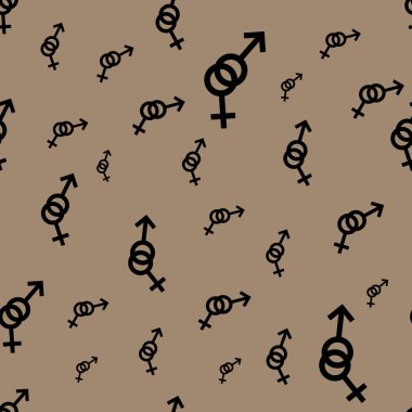 Kadın ve erkek romantik koleksiyonunun seamless modeli. Kadın ve erkek siyah küçük farklı boyutlarda imzalar. Kahverengi zemin desen. Vektör çizim