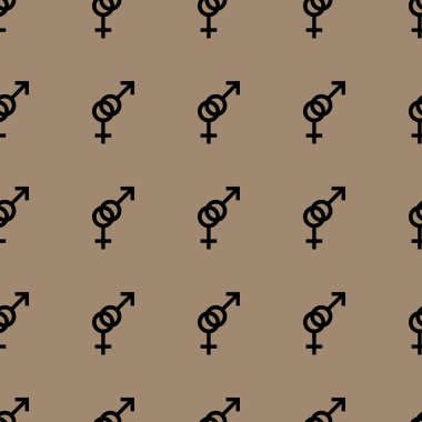 Seamless modeli. Kadın ve erkek romantik koleksiyonu. Kadın ve erkek siyah küçük aynı boyutlarda imzalar. Kahverengi zemin desen. Vektör çizim
