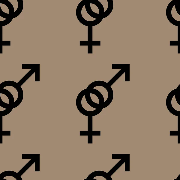 Varrat nélküli mintát női és férfi romantikus gyűjtemény. Női és férfi fekete jelek. Barna háttér minta. Vektoros illusztráció — Stock Vector