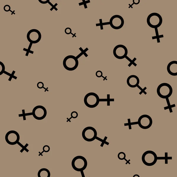 Modèle sans couture avec des symboles féminins noirs. Petits signes féminins de tailles différentes. Motif sur fond brun. Illustration vectorielle — Image vectorielle