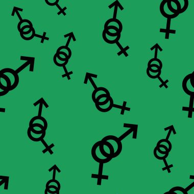 Kadın ve erkek romantik koleksiyonunun seamless modeli. Kadın ve erkek siyah farklı boyutlarda imzalar. Yeşil arka plan desen. Vektör çizim