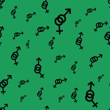 Kadın ve erkek romantik koleksiyonunun seamless modeli. Kadın ve erkek siyah küçük farklı boyutlarda imzalar. Yeşil arka plan desen. Vektör çizim