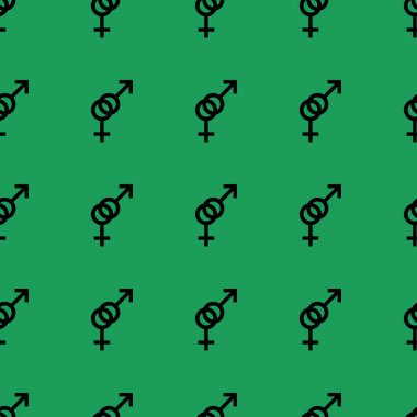 Seamless modeli. Kadın ve erkek romantik koleksiyonu. Kadın ve erkek siyah küçük aynı boyutlarda imzalar. Yeşil arka plan desen. Vektör çizim