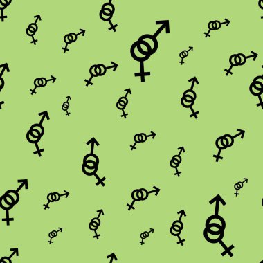 Kadın ve erkek romantik koleksiyonunun seamless modeli. Kadın ve erkek siyah küçük farklı boyutlarda imzalar. Açık yeşil renkli desen. Vektör çizim
