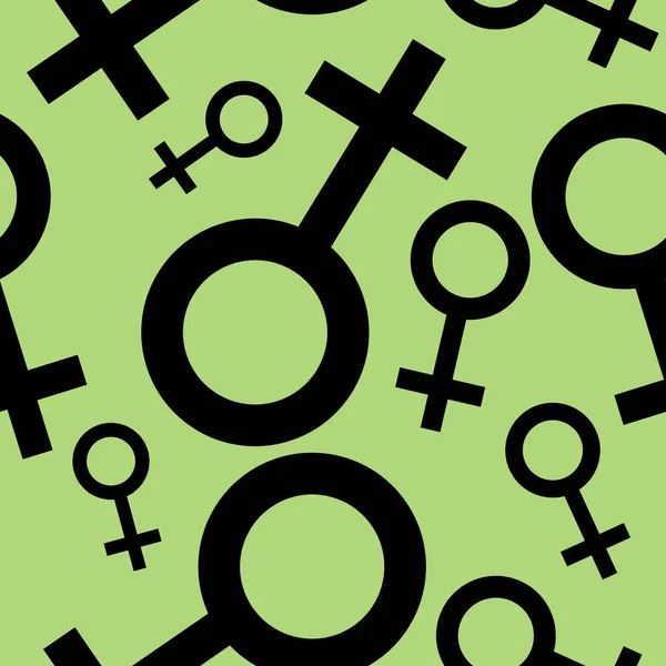Patrón sin costuras con símbolos femeninos negros. Signos femeninos diferentes tamaños. Patrón sobre fondo verde claro. Ilustración vectorial Gráficos Vectoriales