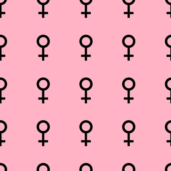 Nahtloses Muster mit schwarzen weiblichen Symbolen. Weibchen kennzeichnen gleiche Größen. Muster auf rosa Hintergrund. Vektorillustration — Stockvektor