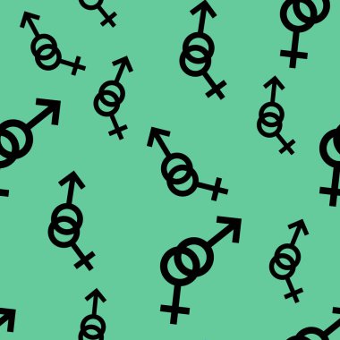 Siyah erkek sembolleri ile Seamless modeli. Erkek işaretleri farklı boyutlarda. Turkuaz arka plan desen. Vektör çizim