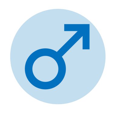 Seks sembolü. Cinsiyeti erkek düz sembolü. Mavi erkek soyut sembolünde ışık mavi daire. Vektör çizim