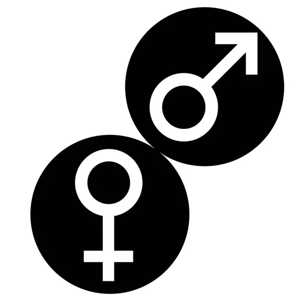 性别符号。性别的女人和男人平面符号。白人女性和男性的抽象符号在黑色圆圈。矢量图 — 图库矢量图片