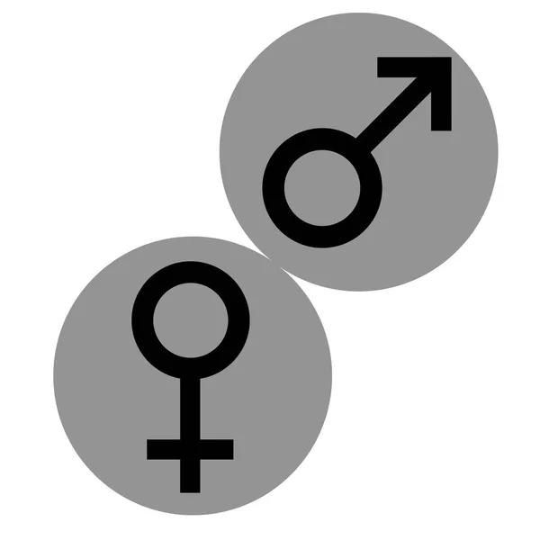 Símbolos sexuales. Género mujer y hombre símbolos planos. Negro Hembra y Masculino símbolos abstractos en círculo gris. Ilustración vectorial — Vector de stock