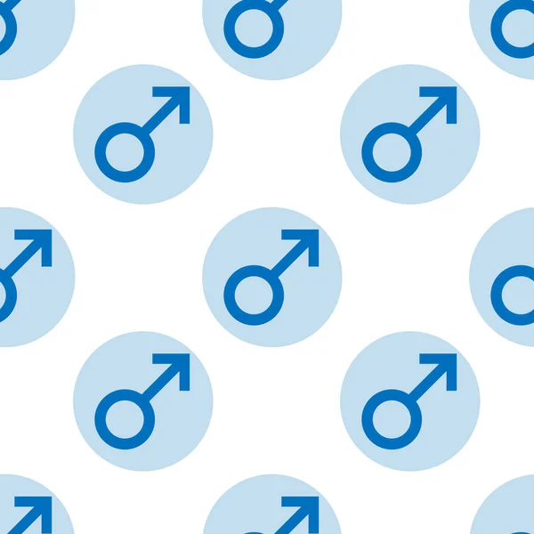 Seamless pattern. Sex symbols. Gender man flat symbols. Blue Male abstract symbols in light blue circle. Vector Illustration — Stock Vector