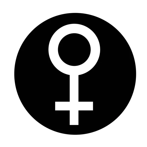 Seks-symbool. Geslacht vrouw platte symbool. Vrouwelijke White abstracte symbool in zwarte cirkel. Vectorillustratie — Stockvector