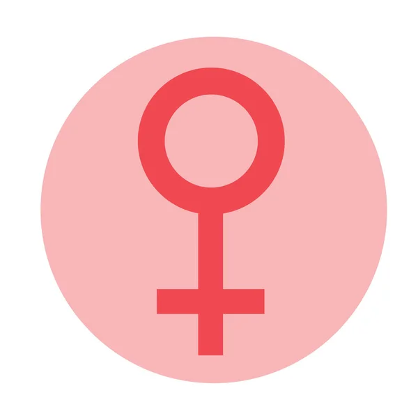Секс-символ. Символ плоской женщины. Красная женщина абстрактный символ в розовом круге. Векторная миграция — стоковый вектор