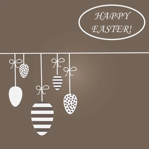 Postal de Pascua. Colgando huevos sobre fondo marrón con texto escrito a mano. Feliz Pascua. Ilustración vectorial . Vectores De Stock Sin Royalties Gratis