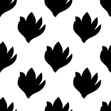 Güzel seamless modeli el ile dekoratif bitkisi çiçeği çizilmiş. Siyah çiçekler aynı boyutlarda. Vektör çizim