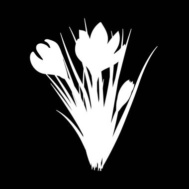 Üç çizilmiş bitkisi çiçeği ver. Zarif vintage kartı. Siyah ve beyaz siluet. Vektör çizim.