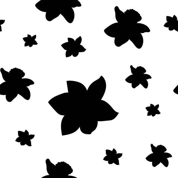 无缝模式。黑水仙花上白色孤立的大小不同。矢量图 — 图库矢量图片