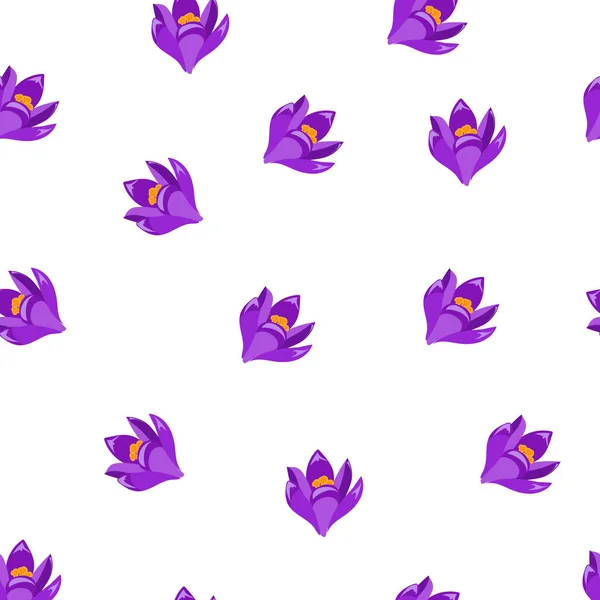 Belo padrão sem costura com mão desenhado flores de croco decorativas. Flores dos mesmos tamanhos pequenos. Ilustração vetorial — Vetor de Stock
