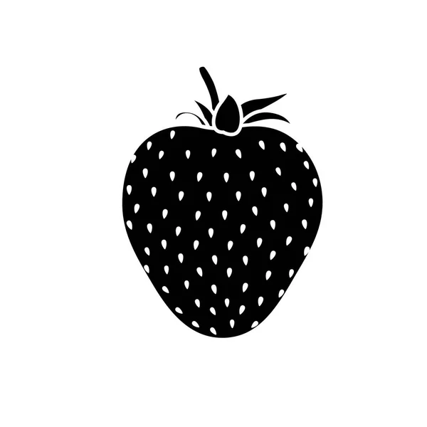 Belle silhouette fraise noire avec trait blanc. Vecteur. Fond blanc — Image vectorielle