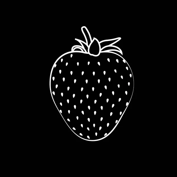 Belle silhouette fraise noire avec trait blanc. Vecteur. Fond noir — Image vectorielle