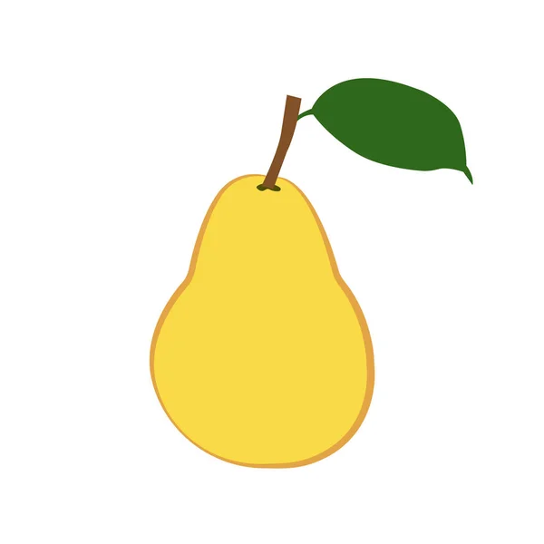 Pera amarilla fresca con icono de hoja verde. Ilustración vectorial . — Vector de stock
