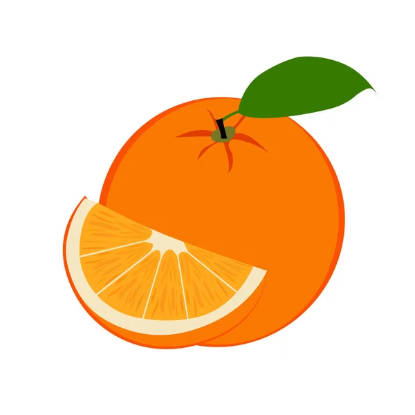 Fruta naranja fresca madura y rebanada con hoja. Ilustración vectorial Ilustraciones De Stock Sin Royalties Gratis