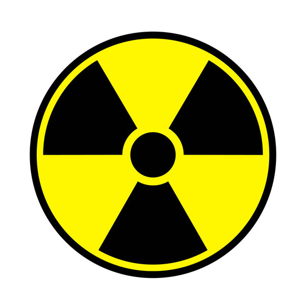 Vector illustration toxic sign, symbol. Warning radioactive zone in triangle icon isolated on white background. Radioactivity. Dangerous radiation area symbol. Chemistry poison plane mark.