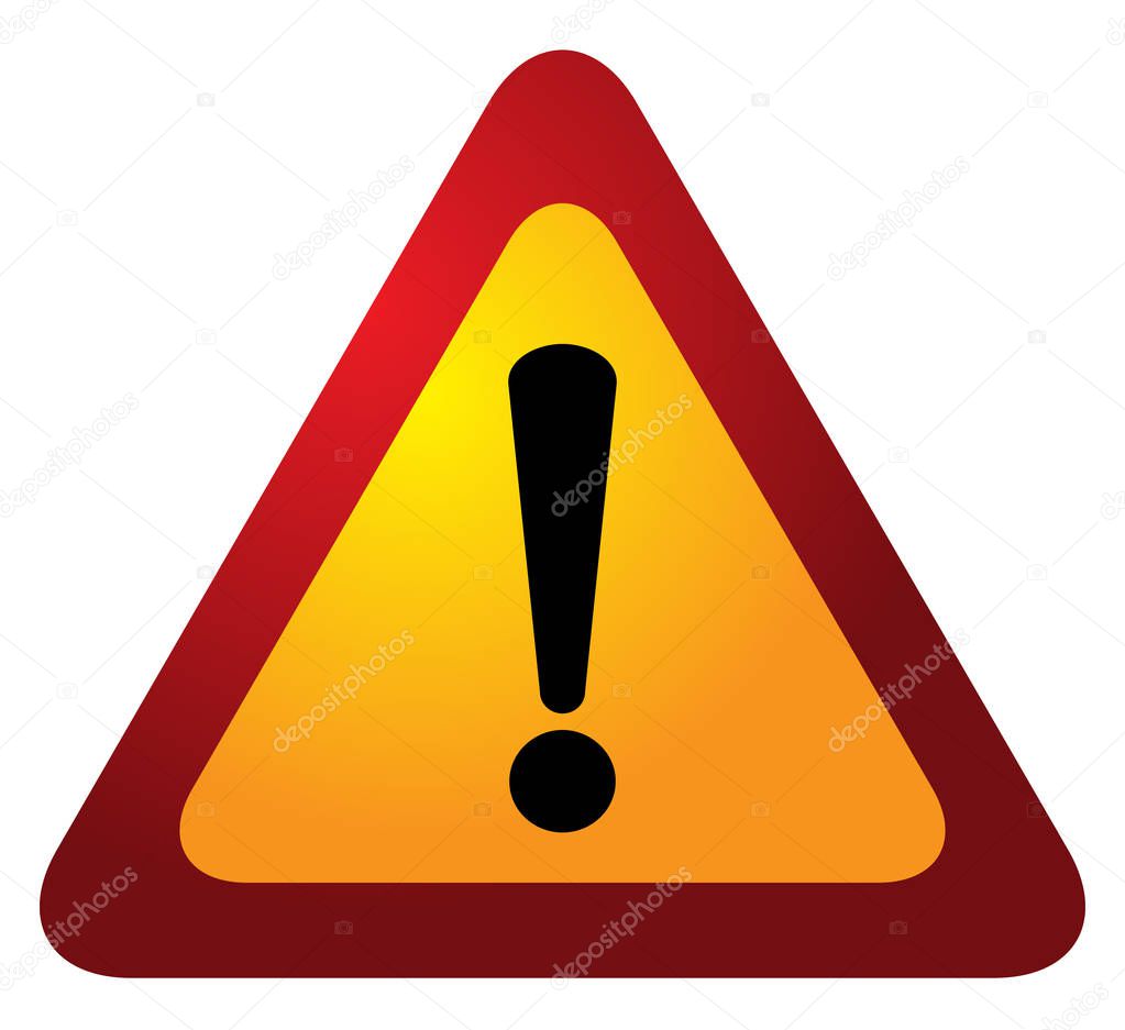 Red triangle warning alert sign vector illustration. Caution 3d attention sign red and white. Black exclamation point. Note, care, notice mark