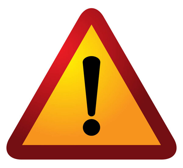 Red triangle warning alert sign vector illustration. Caution 3d attention sign red and white. Black exclamation point. Note, care, notice mark