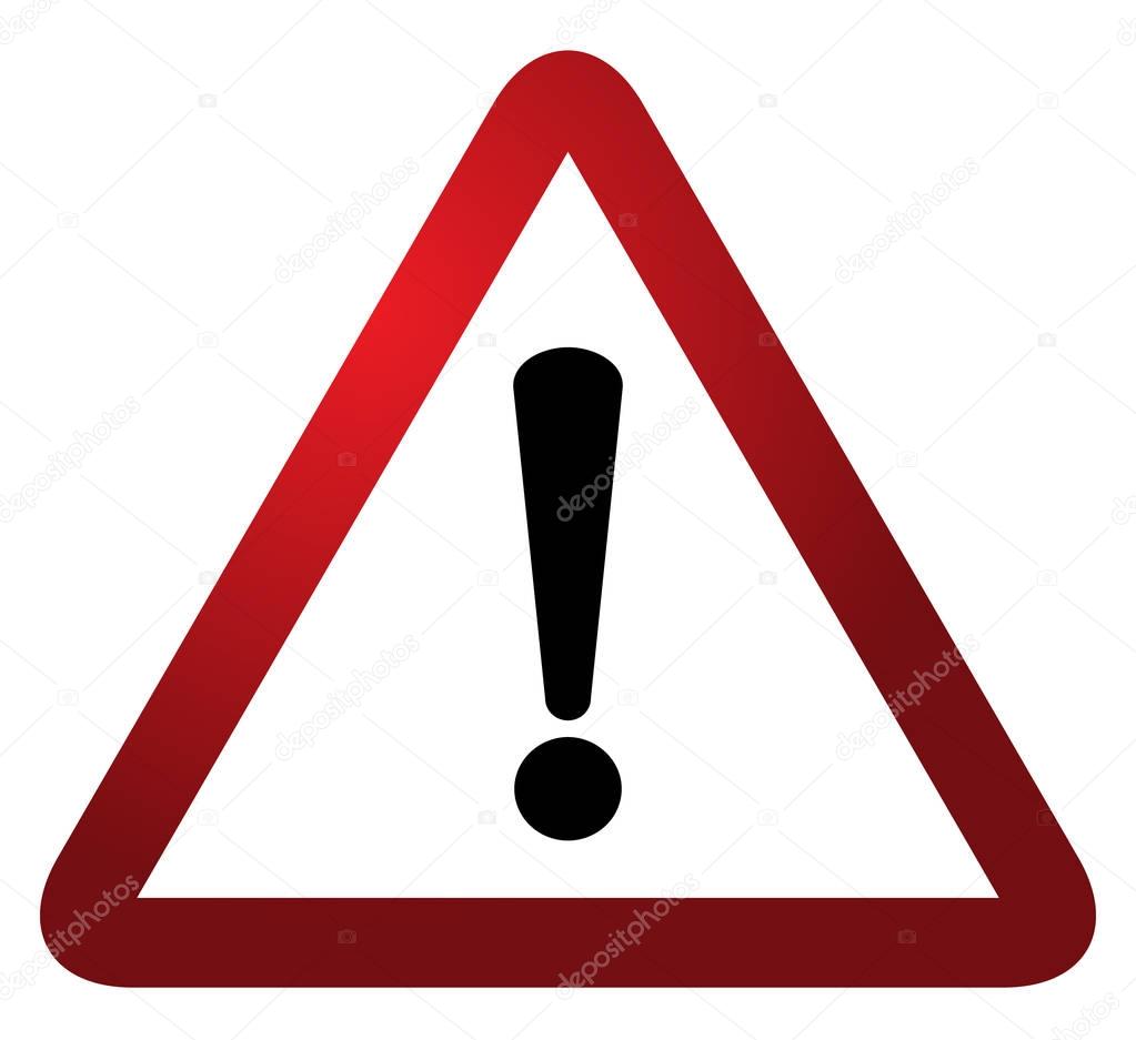 Red triangle warning alert sign vector illustration. Caution 3d attention sign red and white. Black exclamation point. Note, care, notice mark