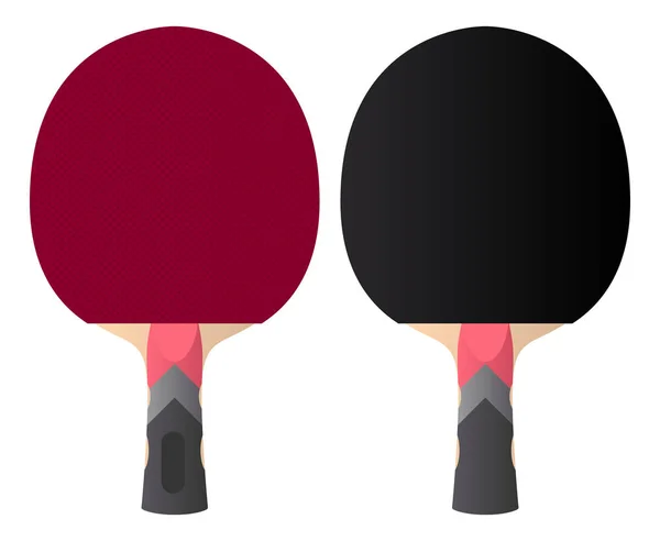 ベクトル テーブル テニス ラケットやラケット。赤と黒。フラット スタイル。活動 ping pong 競争アイコン フィットネス ゲーム機器。フロントとバックのペアのビュー。ゲーム木製テニス ラケット 3 d. — ストックベクタ