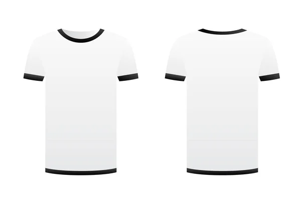 Белый шаблон футболки черные ленты изолированы на белом фоне фронтального и заднего короткого рукава. Спортивная печать готовый вектор одежды. Мужчины, женщины или унисекс дизайн. Рекламное платье. Пустой чистый шаблон — стоковый вектор