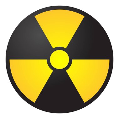 Vektör çizim toksik işaret, sembol. Radyoaktif bölge üçgen simgesini uyarı radyoaktivite tehlikeli radyasyon alan sarı sembol siyah beyaz arka plan üzerinde izole. Kimya zehir uçak 3d mark.