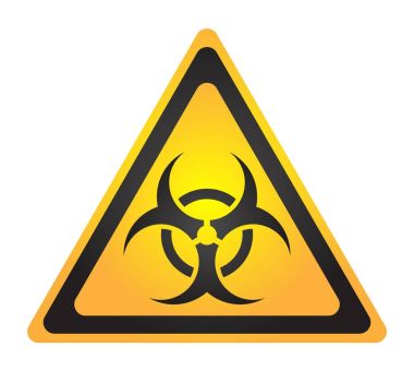 Biohazard illüstrasyon toksik işaret, sembol. Radyoaktif bölge üçgen simgesini uyarı radyoaktivite tehlikeli radyasyon alan sarı sembol siyah beyaz arka plan üzerinde izole. Kimya zehir üçgen 3d.
