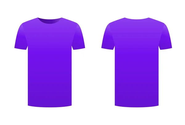 Βιολετί μοβ t-shirt πουκάμισο πρότυπο απομονώνονται σε λευκό φόντο εμπρός και πίσω σχέδιο κοντό μανίκι. Διάνυσμα εκτύπωσης έτοιμα ενδύματα αθλητισμού. Άνδρες, γυναίκες ή unisex σχεδιασμό. Διαφήμιση κενό καθαρή πρότυπο — Διανυσματικό Αρχείο
