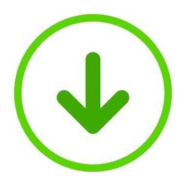 Yeşil ok yeşil kireç daire kutsal kişilerin resmi içinde aşağı doğru yuvarlamak. düz download işareti üzerinde beyaz izole. düğmesini basılı gelin. Güney işareti