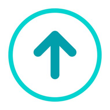 Akuamarin mavi yuvarlak yukarı ok ışık mavi daire simgesi. düz karşıya yükleme işareti üzerinde beyaz izole. düğmesini yukarı gelin. işareti Kuzey