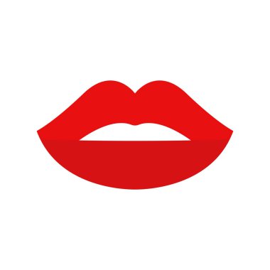 Kırmızı dudaklar simgesi. Basitleştirilmiş düz vektör. Kadın, kız, kadın, öpücük kadın güzellik. Ruj aşk sembolü.