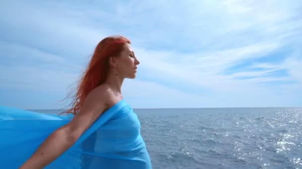 임신한 여자는 바다에서 휴가 휴식입니다. 젊은 여자 즐기는 인생 — 비디오