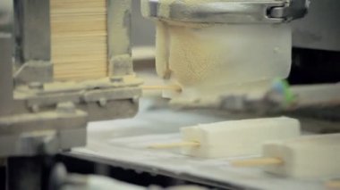 Dondurma üretim hattında. Gıda üretim hattı. Gıda fabrikası. Gıda Sanayi