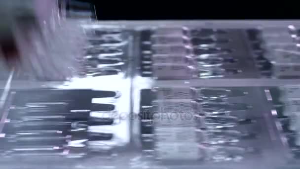Baris kemasan farmasi. Amplikat medis pada konveyor di pabrik medis — Stok Video