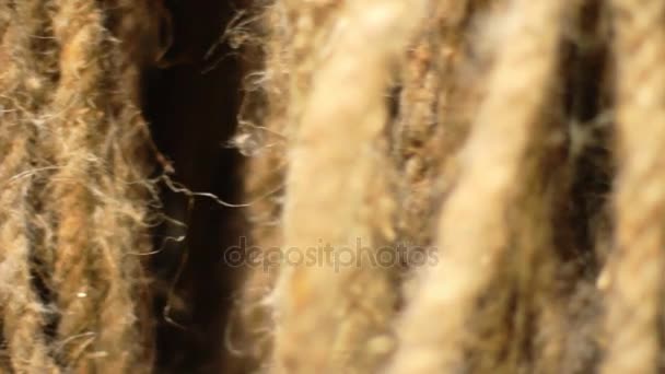 Rope made from flax. Old rope from natural material. Flax texture. — Stock Video