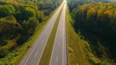 Hava manzara otoyol orman. Asfalt yol orman peyzaj