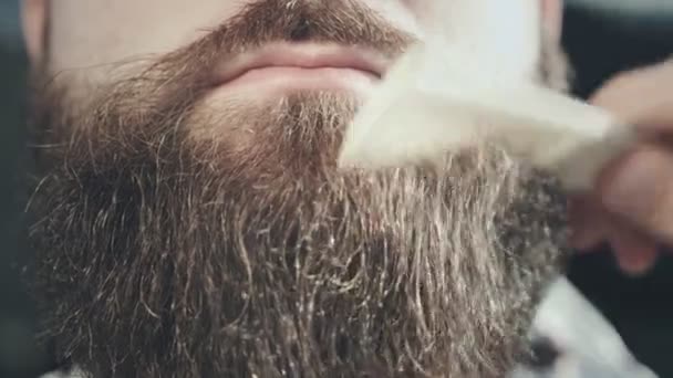 Бородате хіпстерське обличчя. Губи гіпсової вуса. Вуса людина обличчя — стокове відео