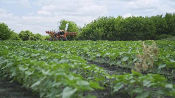 Maquinaria agrícola para pulverizador de pesticidas. Esparcidor de fertilizante — Vídeo de stock
